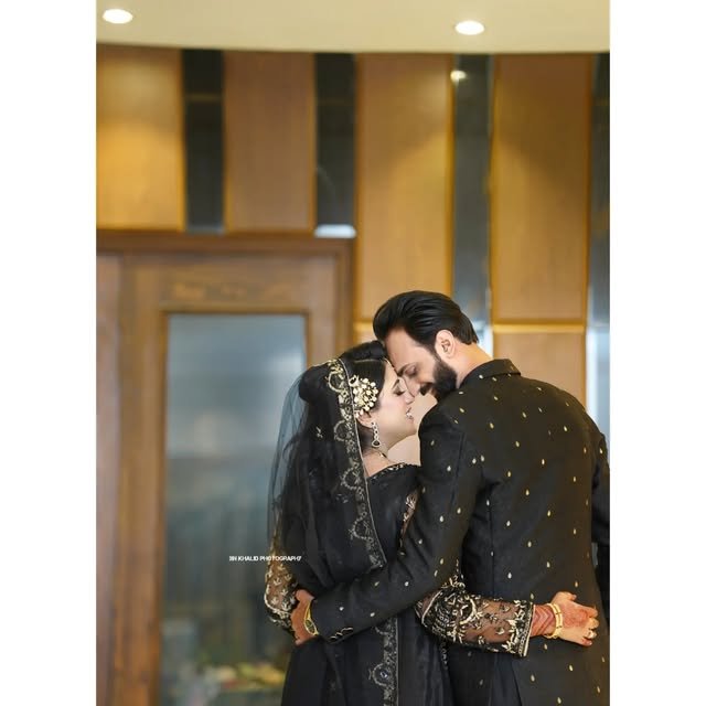 Bride and groom sharing a moment on their wedding day